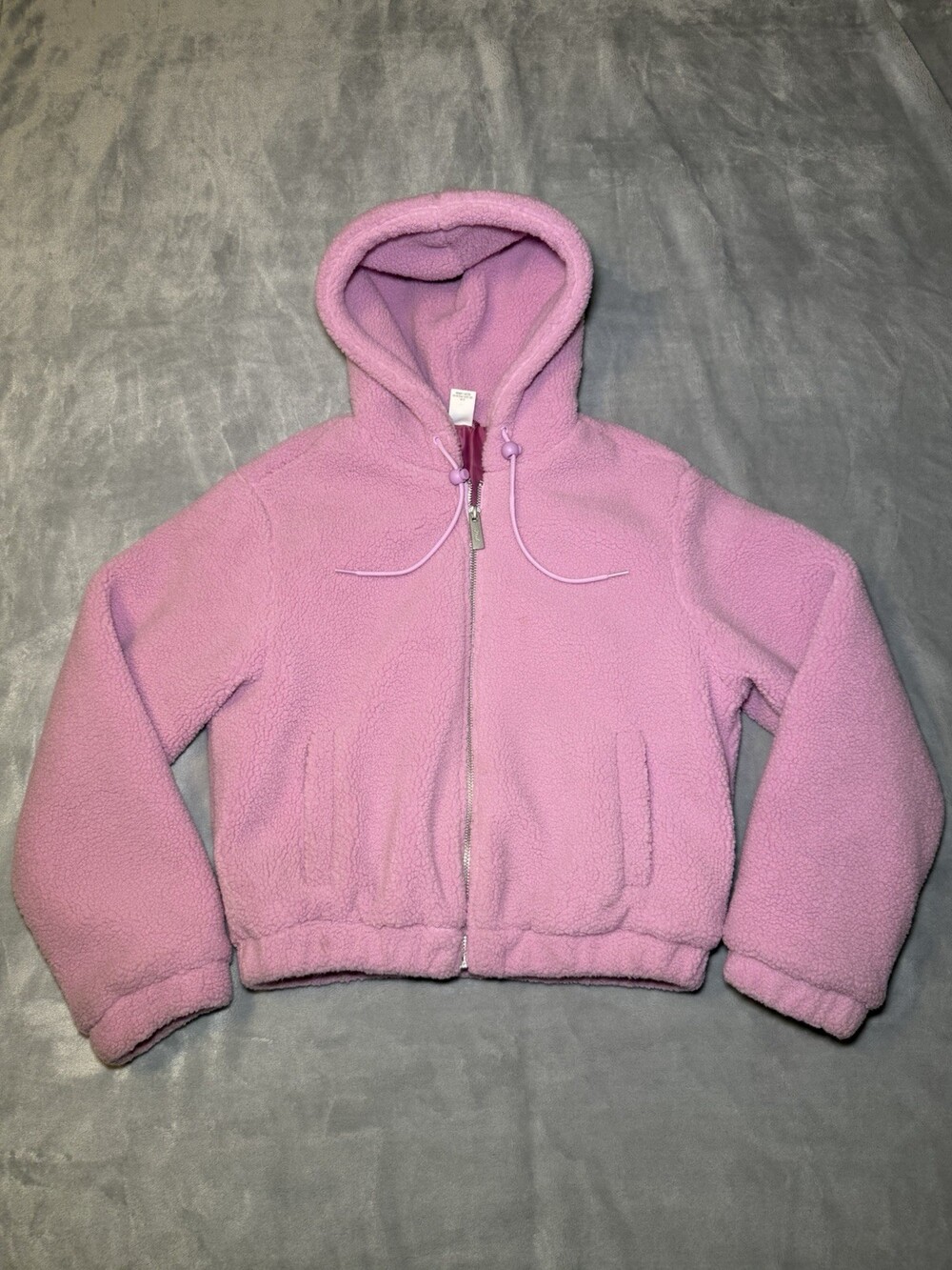 Pink Victoria Secret Teddy Plush Sherpa Hoodie Jacket Women’s Small Heavy Zip-up